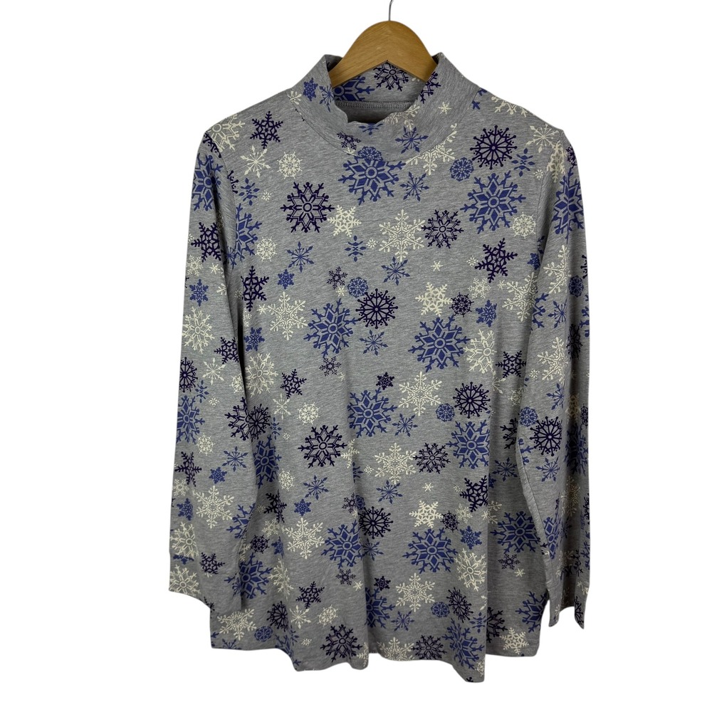 Woman Within Snowflake Mock Neck Top Size 18/20 Pullover Stretch Winter Holiday